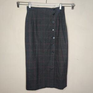 Gray Plaid Midi Skirt